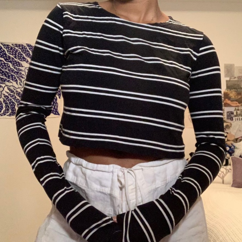 Zara Striped Long Sleeve Crop Top